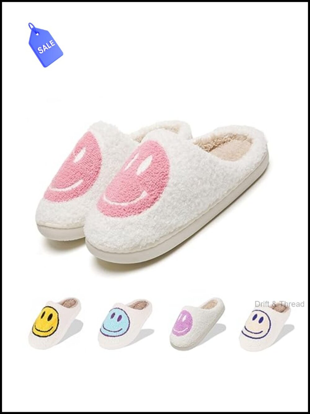 Fuzzy Plush Memory Foam Happy Face Slippers Non-Slip House Shoes